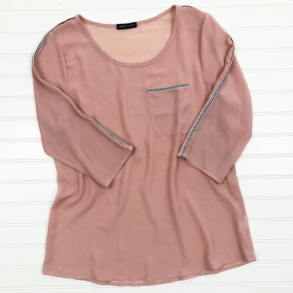 Sheer Blush Top W/ Embroidery